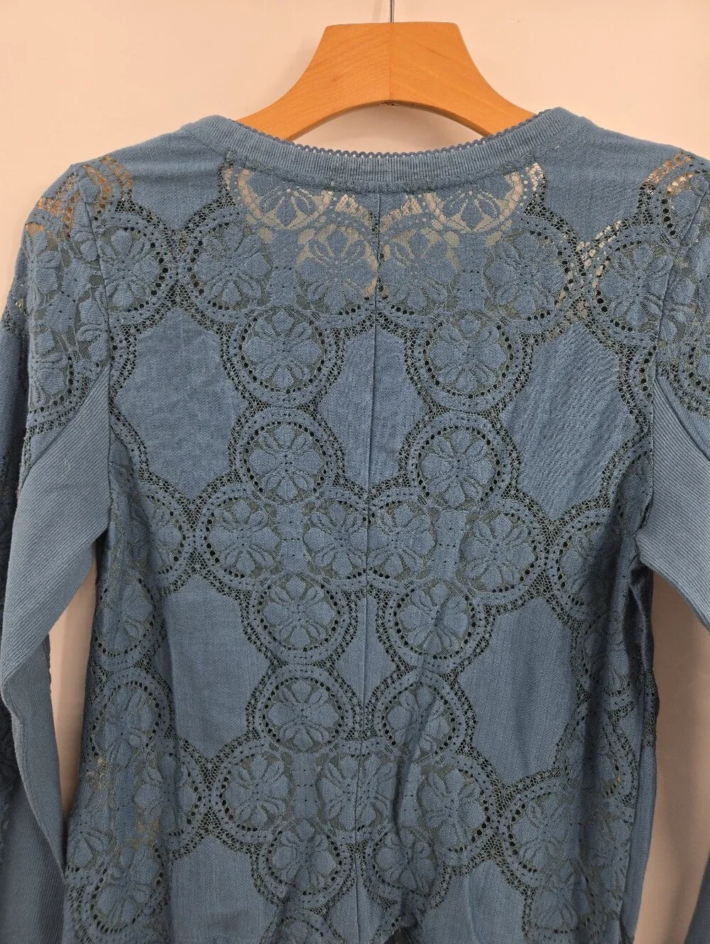 Free People Jae Top Teal Lace Long Sleeve